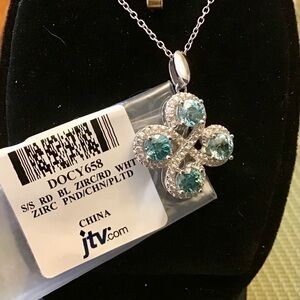 JTV Blue and White Zircon Sterling Silver Necklace